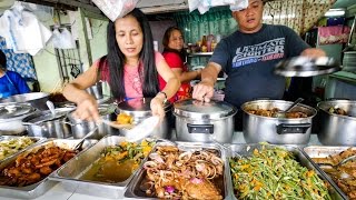 Philippines Street Food  AMAZING Filipino Food at Aling Sosings Carinderia in Manila [upl. by Corneille]