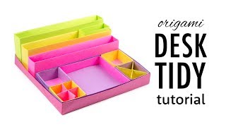 Origami Desk Organizer Boxes Tutorial  DIY  Paper Kawaii [upl. by Hanleigh621]