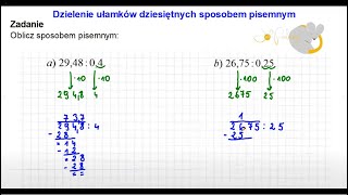 Dzielenie ułamków dziesiętnych sposobem pisemnym jakpoliczyć [upl. by Unam]