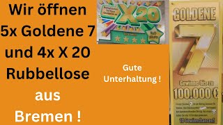 Rubbellose aus Bremen öffnen  5x Goldene 7 und 4x X20 Rubbellose [upl. by Murrah]